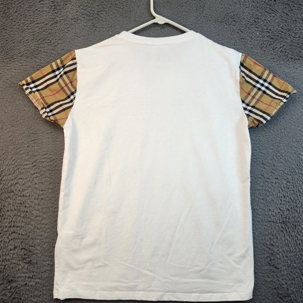 Burberry Shirt Womens Large White London England Logo Nova Check Sleeves Tee - Picture 7 of 7